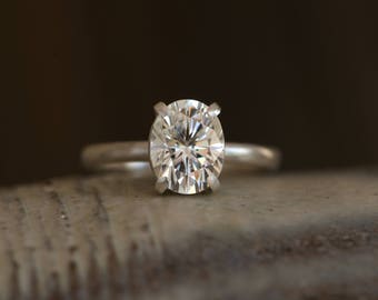 Ethical Engagement Ring - Oval Moissanite Engagement Ring in Recycled 18K Gold