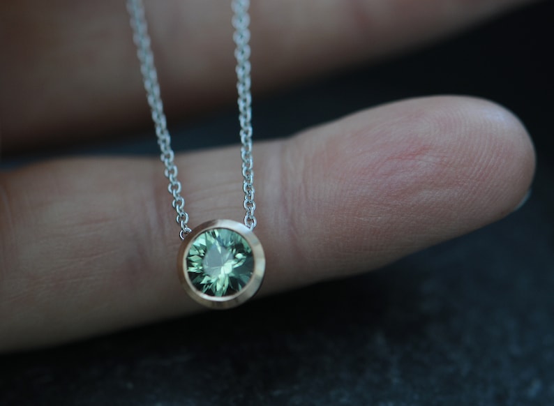 Green Sapphire Necklace in 18K Rose Gold Green Gemstone Pendant Necklace Gift For Her image 5