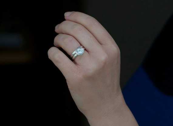 Gift for Her White Topaz Engagement Ring and Matching Wedding Band