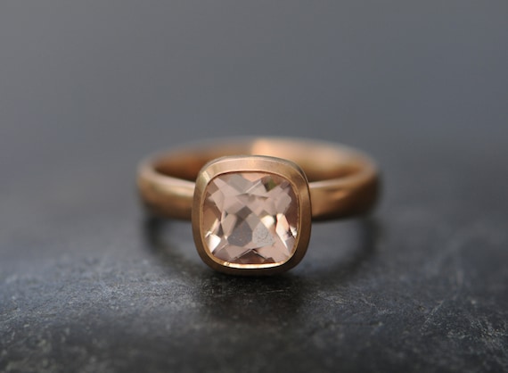 Morganite Cushion Cut Ring in 18K Rose Gold, Ready to Ship Ring Size 6.25