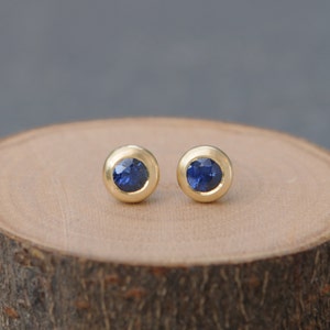 Blue Sapphire Stud Earrings 18k Gold, Christmas Gift For Her