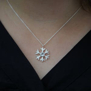 Snowflake Necklace Silver, Christmas Gift For Her, Red Garnet Pendant image 6