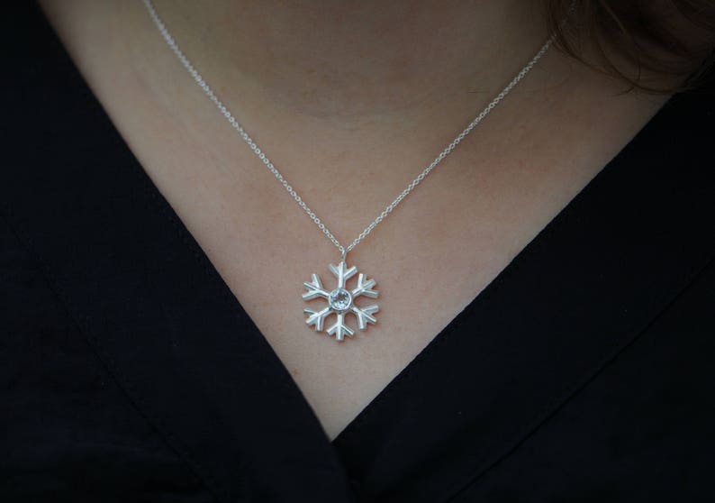 Snowflake Necklace Silver, Christmas Gift For Her, Red Garnet Pendant image 6