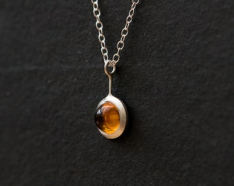 Collana con cabochon di citrino in argento, regalo per lei, ciondolo con cabochon di pietra preziosa arancione