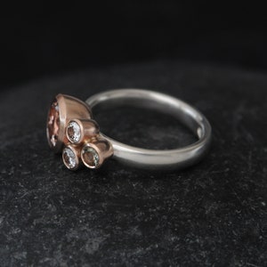 Gift For Her, Morganite Engagement Ring with Diamonds and Sapphire, 9K Rose Gold Cluster Ring 画像 4