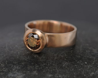Brown Diamond Engagement Ring in 18K Gold, Chunky Brown Diamond Ring