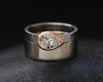 Pear Moissanite Wedding Set in 18K White Gold, Ethical Engagement Ring