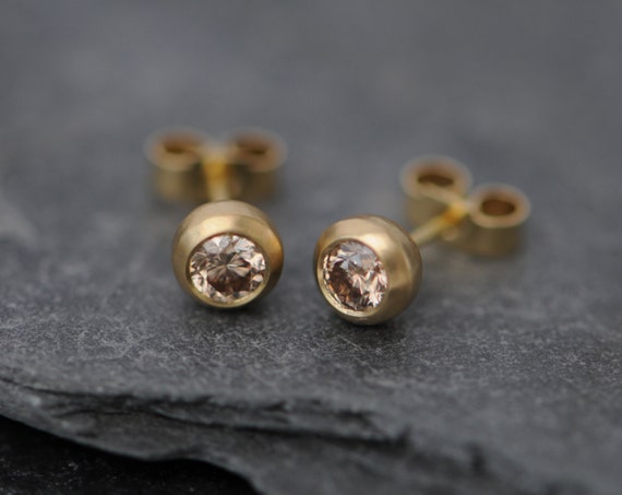 Champagne Diamond Stud Earrings in 18K Gold Little Diamond Stud Earrings Gift for Her Etsy Australia
