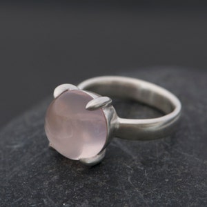 Rose Quartz Cabochon Ring in Silver, Pink Gem Statement Ring