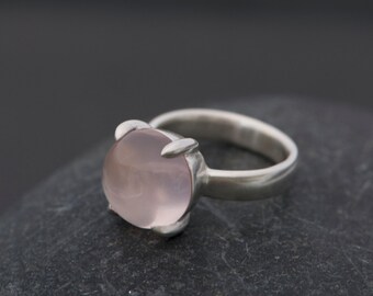 Rose Quartz Cabochon Ring in Silver, Pink Gem Statement Ring