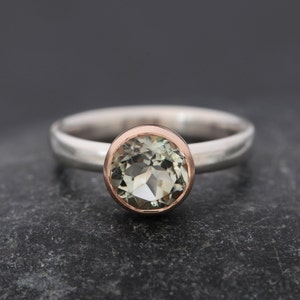 Green Amethyst Engagement Ring in Rose Gold and Silver, Gift For Her