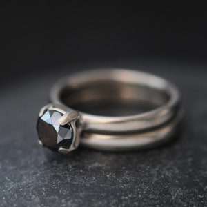 Black Diamond Wedding Set in 18K White Gold, Black Diamond Engagement Ring