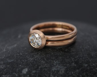 Moissanite Wedding Set in 18K Rose Gold, Moissanite Engagement Ring