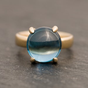 Blue Topaz Cab Ring in 9K Gold, Blue Gem Statement Ring, Gift For Her image 2