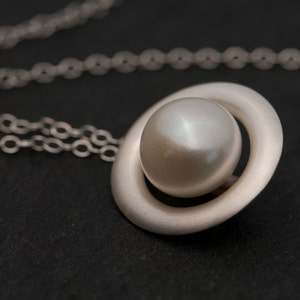 Collier de perles blanches en argent, cadeau pour elle, pendentif perle des mers du Sud image 3