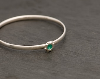 Emerald Silver Bangle - Emerald Flower Bangle