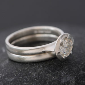 Forever One Moissanite Engagement Ring and Wedding Band in Sterling Silver Contemporary Engagement Ring image 4