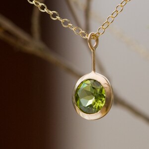 Peridot Necklace in 18K Gold, Gift For Her Green Gem Pendant image 2