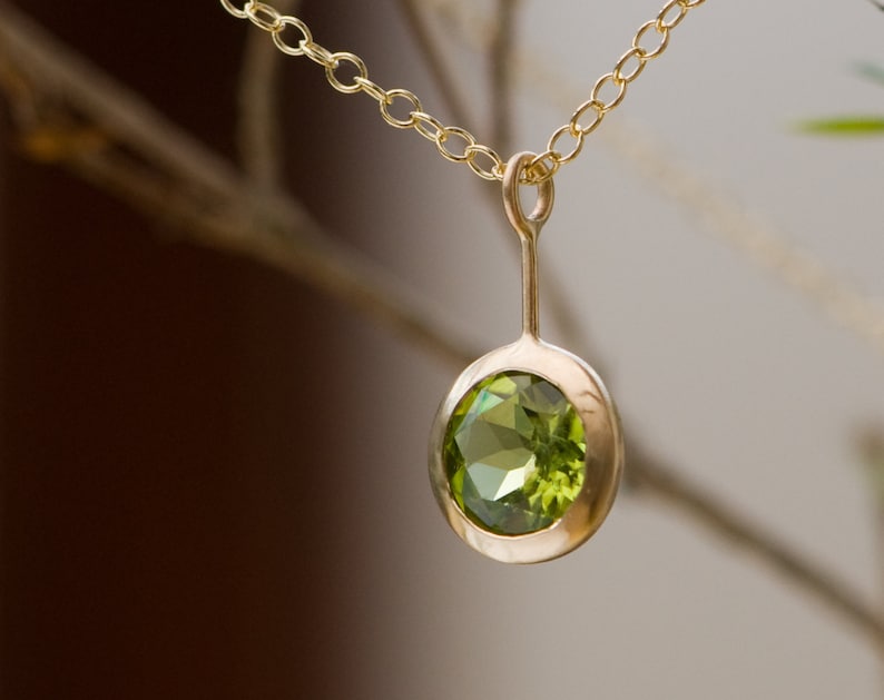 Peridot Necklace in 18K Gold, Gift For Her Green Gem Pendant image 2