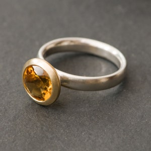 Citrine Halo Ring in 18K Gold and Silver, Yellow Gemstone Engagement Ring, Gift For Her image 3