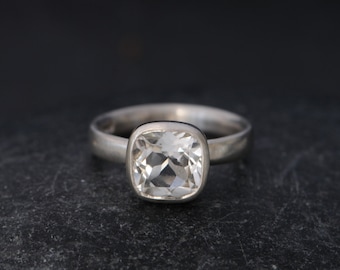 Cushion Cut White Topaz Engagement Ring in Silver, Square White Topaz Ring