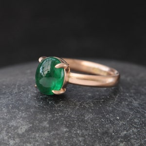 Big Emerald Cabochon Ring in 18K Gold, Emerald Statement Ring, Gift for Her 18K Rose Gold