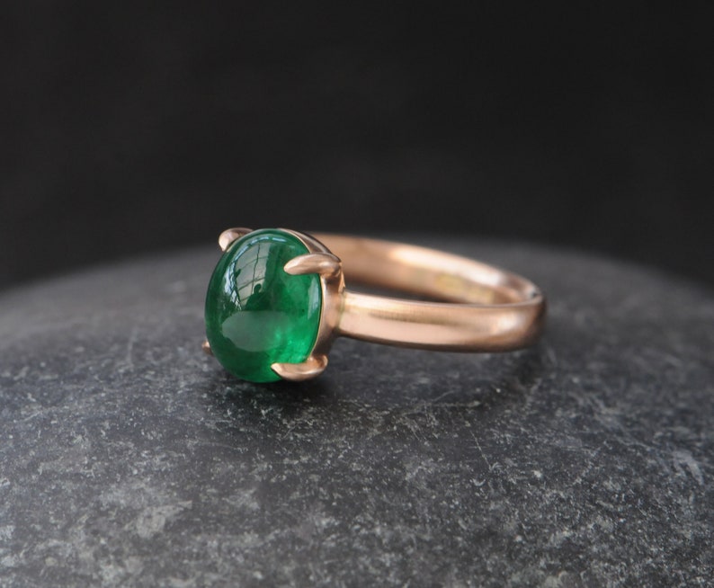 Big Emerald Cabochon Ring in 18K Gold, Emerald Statement Ring, Gift for Her 18K Rose Gold