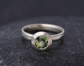 Green Tourmaline Ring in 18K White Gold, Green Gemstone Ring, Gift For Her