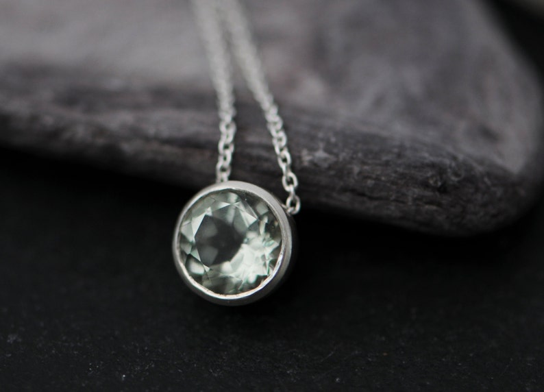 Gift For Her Green Amethyst Pendant, Green Gemstone Necklace in Silver image 1
