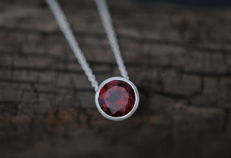 Christmas Gift for Her, Red Garnet Necklace, Red Gemstone Pendant in Silver image 5