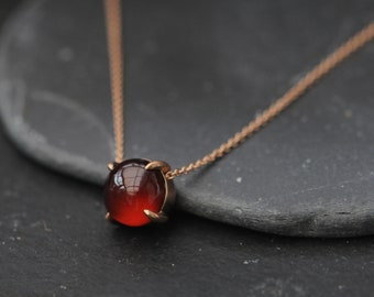 Hessonite Garnet Necklace, 18K Gold, Red Gemstone Pendant