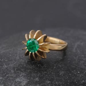 Emerald Engagement Ring in 18K Gold, Emerald Sea Urchin Ring image 1