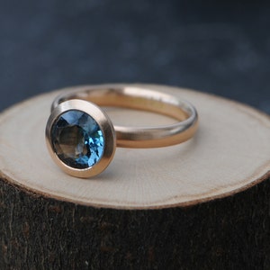 Blue Topaz Halo Ring in 18K Rose Gold London Blue Topaz Engagement Ring image 3