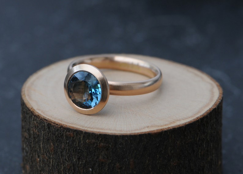 Blue Topaz Halo Ring in 18K Rose Gold London Blue Topaz Engagement Ring image 3