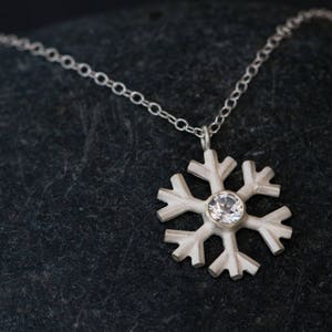 Snowflake Necklace Silver, Christmas Gift For Her, Red Garnet Pendant White Topaz