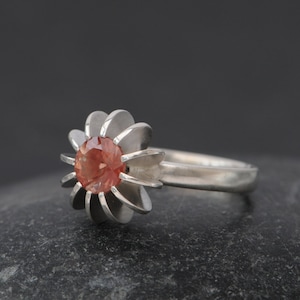 Oregon Sunstone Ring in Silver, Sea Urchin Ring, Gift For Her image 1