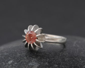 Oregon Sunstone Ring in Silver, Sea Urchin Ring, Gift For Her