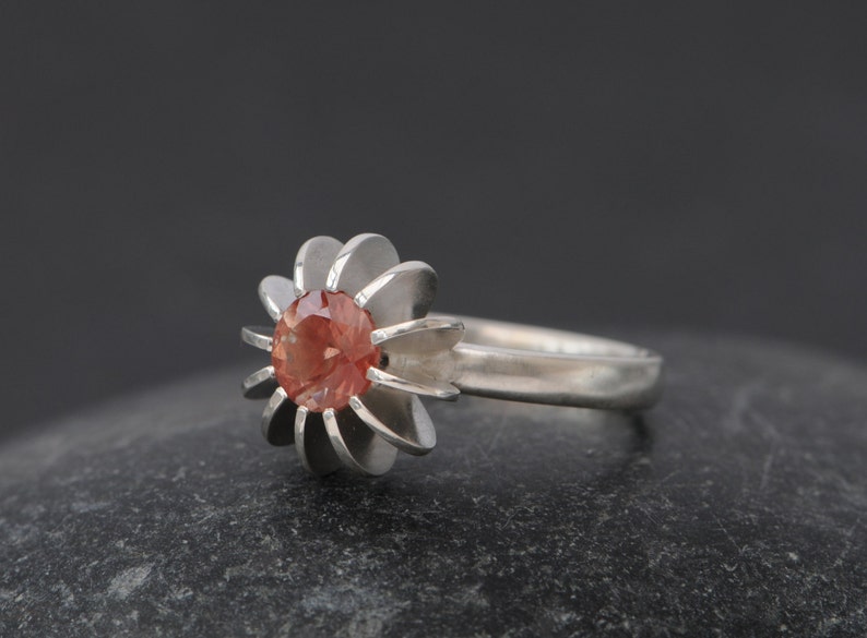 Oregon Sunstone Ring in Silver, Sea Urchin Ring, Gift For Her image 1