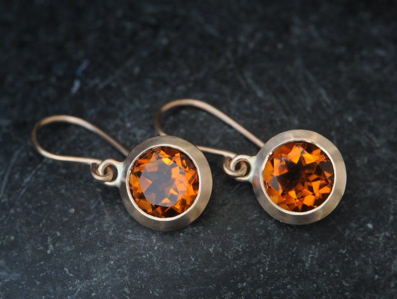 Madeira Citrine Drop Earrings in 18K Rose gold, Orange Gemstone Earrings image 3