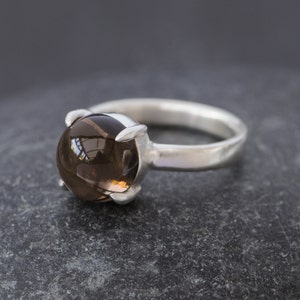 Smokey Quartz Cabochon Ring, Domed Ring in Sterling Silver