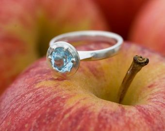 Pale Blue Topaz Ring in Silver - Swiss Blue Topaz Solitaire Ring