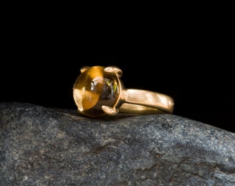 Citrine Cab Ring in 18K Gold, Cabochon Statement Ring, Gift For Her