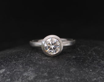 Moissanite Engagement Ring in 18K Gold, Conflict Free Engagement Ring