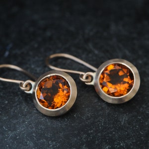 Madeira Citrine Drop Earrings in 18K Rose gold, Orange Gemstone Earrings image 1