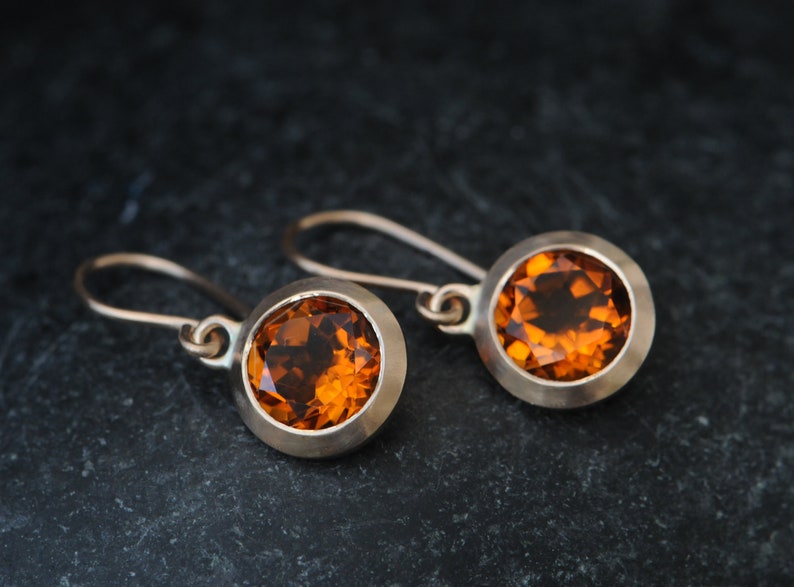 Madeira Citrine Drop Earrings in 18K Rose gold, Orange Gemstone Earrings image 1