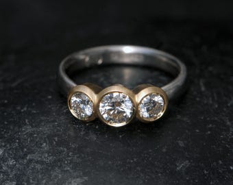 Ethical Engagement Ring with Lab Diamonds, Mixed Metal Engagement Ring, Gift For Her