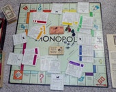 Antique Parker Brothers 1946 Popular Edition Monopoly 1936 Game Wooden Pieces Money Real Estate Cards