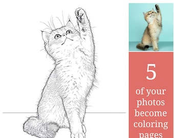 5 pagine da colorare personalizzate / Trasforma le tue foto / Illustrazioni in bianco e nero / Libro da colorare personalizzato / Stampabile