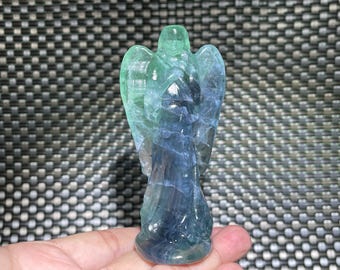 Fluorite Angel skull Statue:Quartz Crystal Energy Healing (3.9")