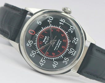 Vintage HMT Pilot Men's Watch Hand Winding Black Dial Refurbished Gift for him - bx149